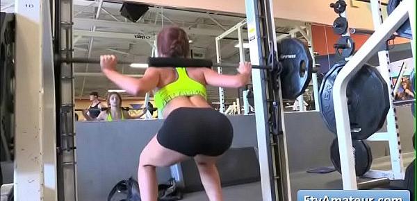  Cutie teenager Fiona flash her big boobs at the gym